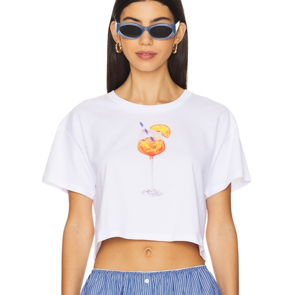 More to Come White Graphic Crop Top Aperol size XS